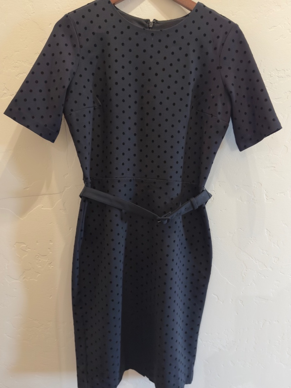 Ann Taylor Petite 4P Black Polka Dot Belted Sheath Dress